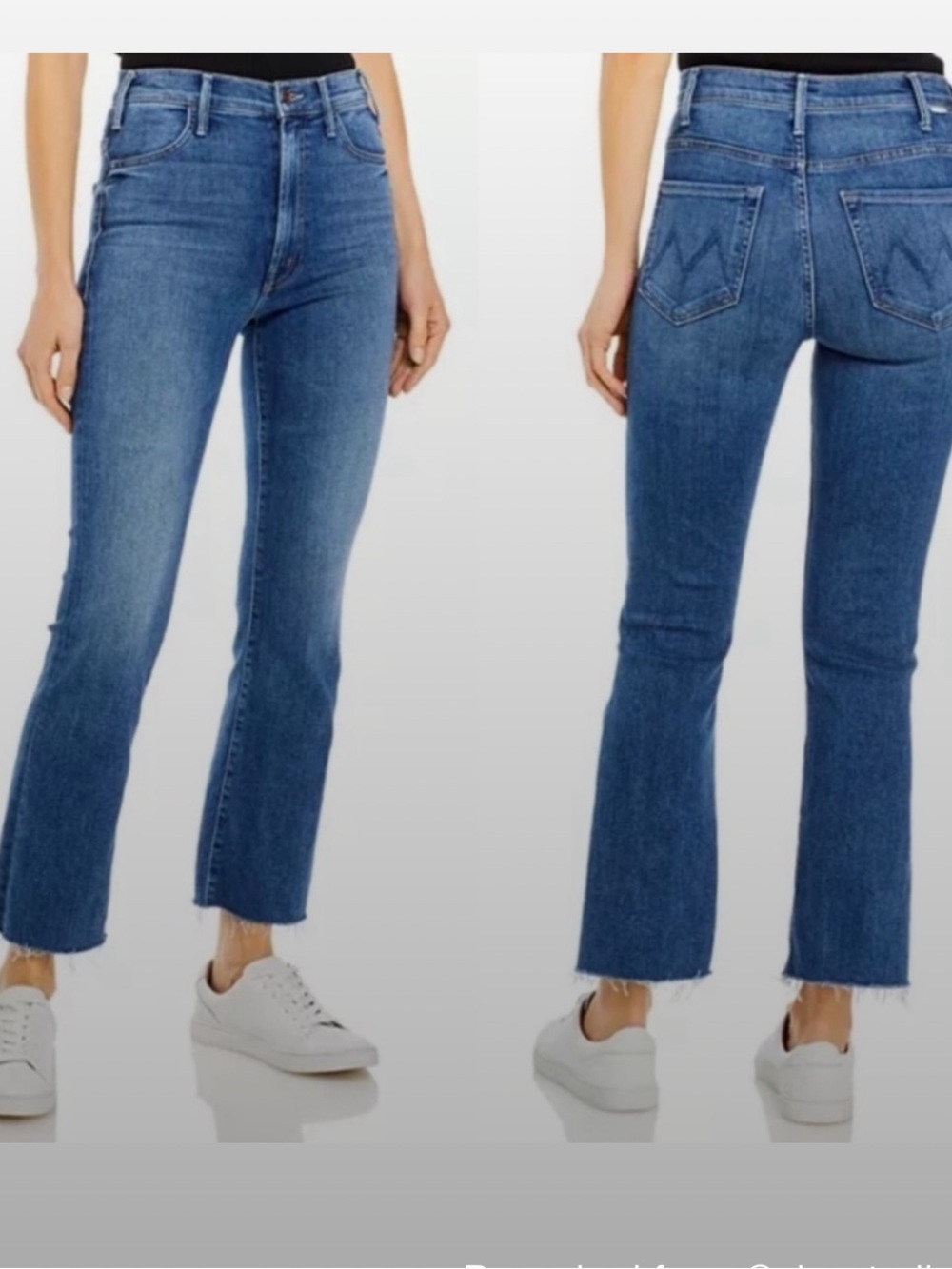 MOTHER Mid-Blue High-Rise Cropped Flare Jeans